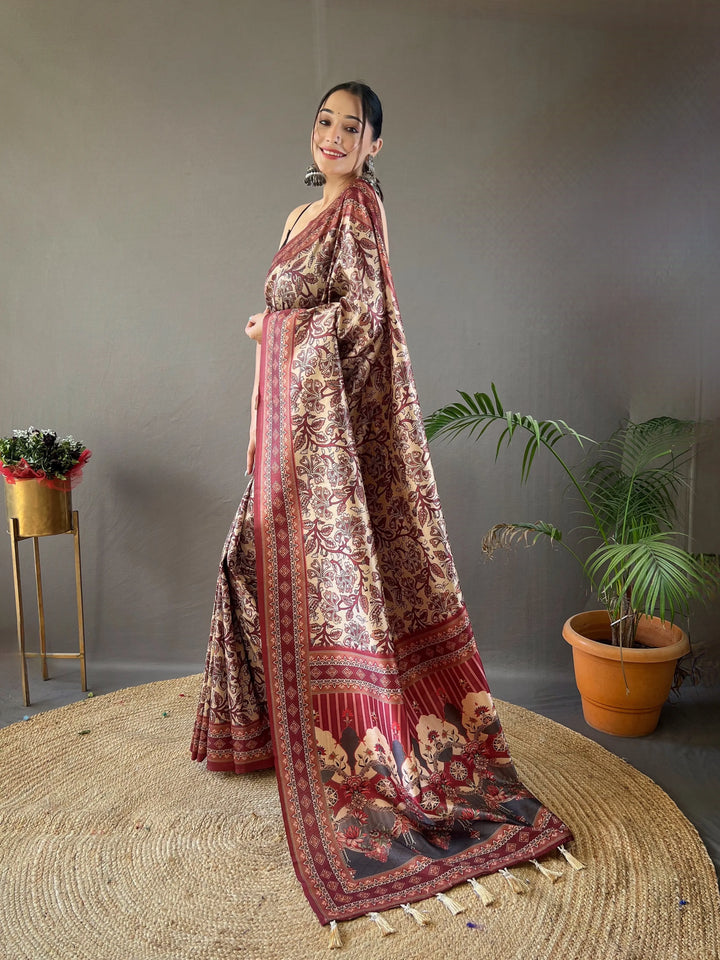 Beige Printed Saree Roohri
