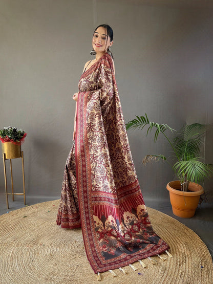 Beige Printed Saree Roohri