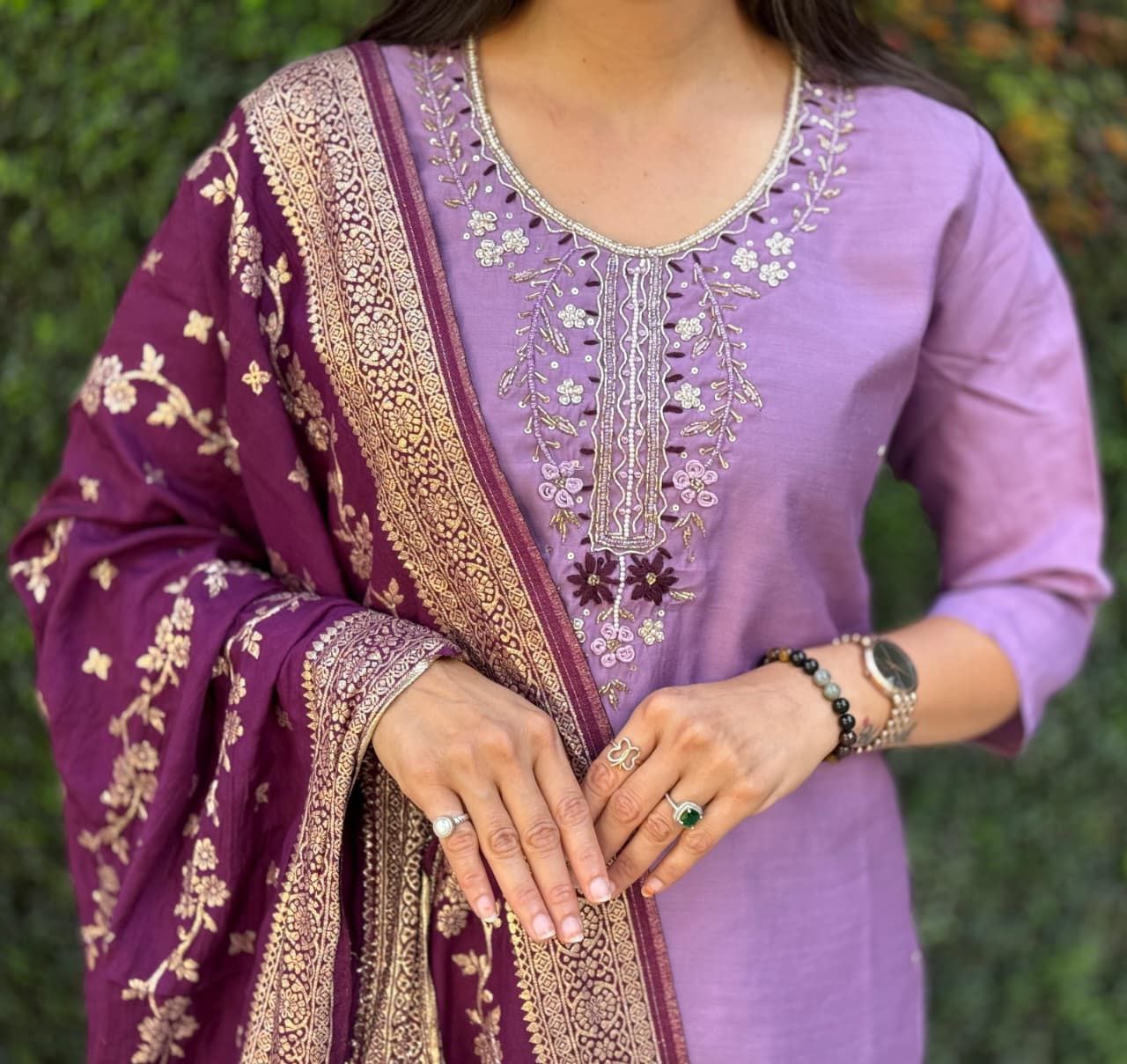 Lavender Embroidered Suit Set Roohri