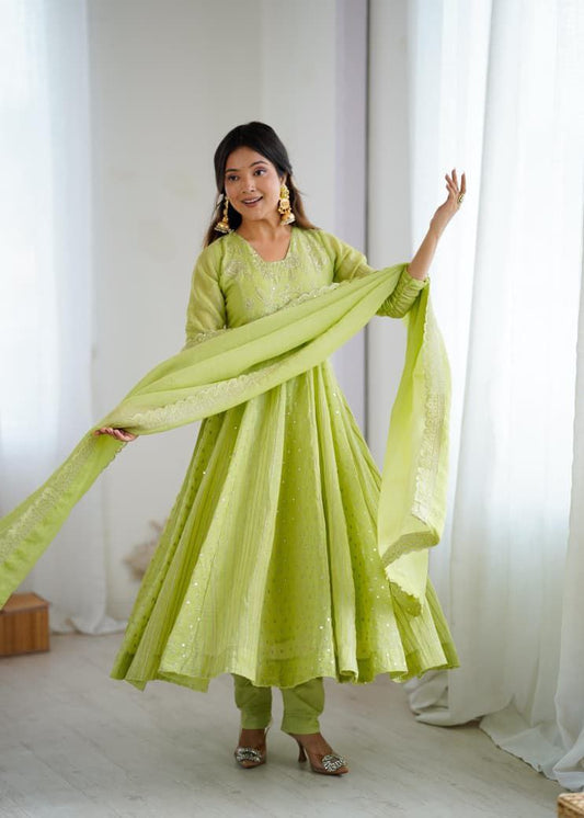 Pista Green Anarkali Suit Set Roohri