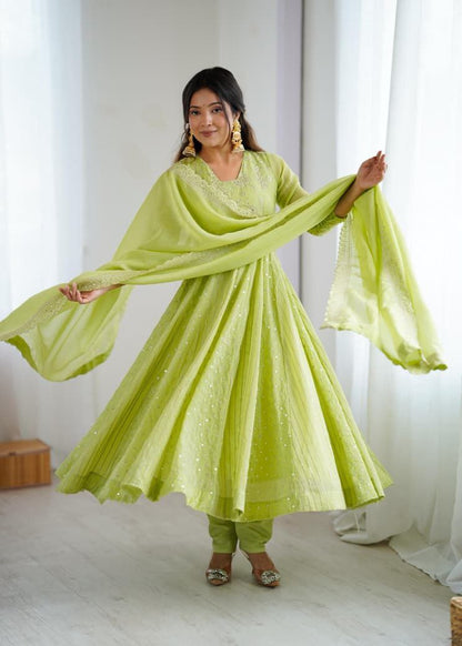 Pista Green Anarkali Suit Set Roohri