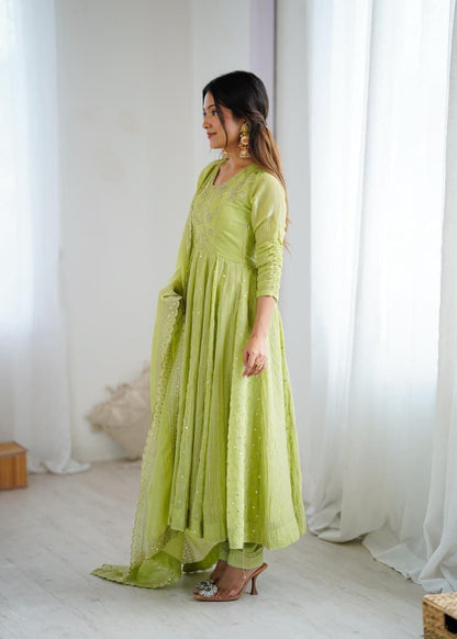 Pista Green Anarkali Suit Set Roohri