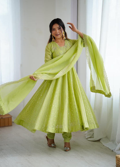 Pista Green Anarkali Suit Set Roohri
