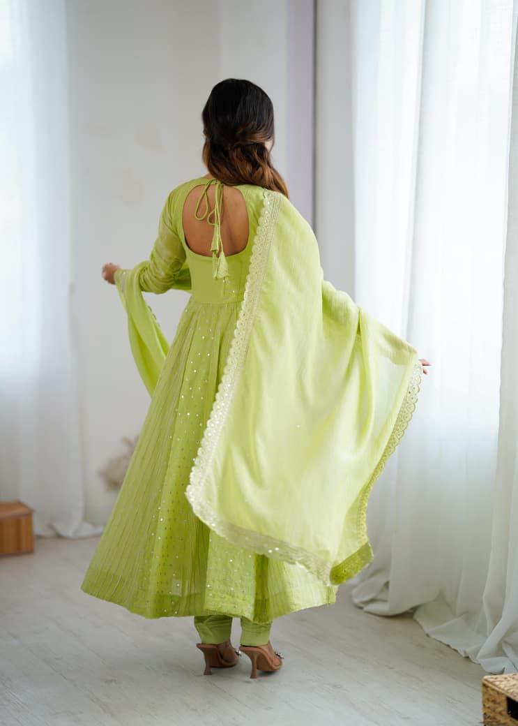 Pista Green Anarkali Suit Set Roohri