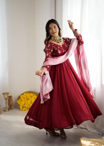 Maroon Anarkali Suit Set Roohri