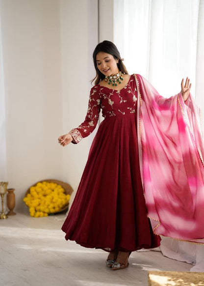 Maroon Anarkali Suit Set Roohri