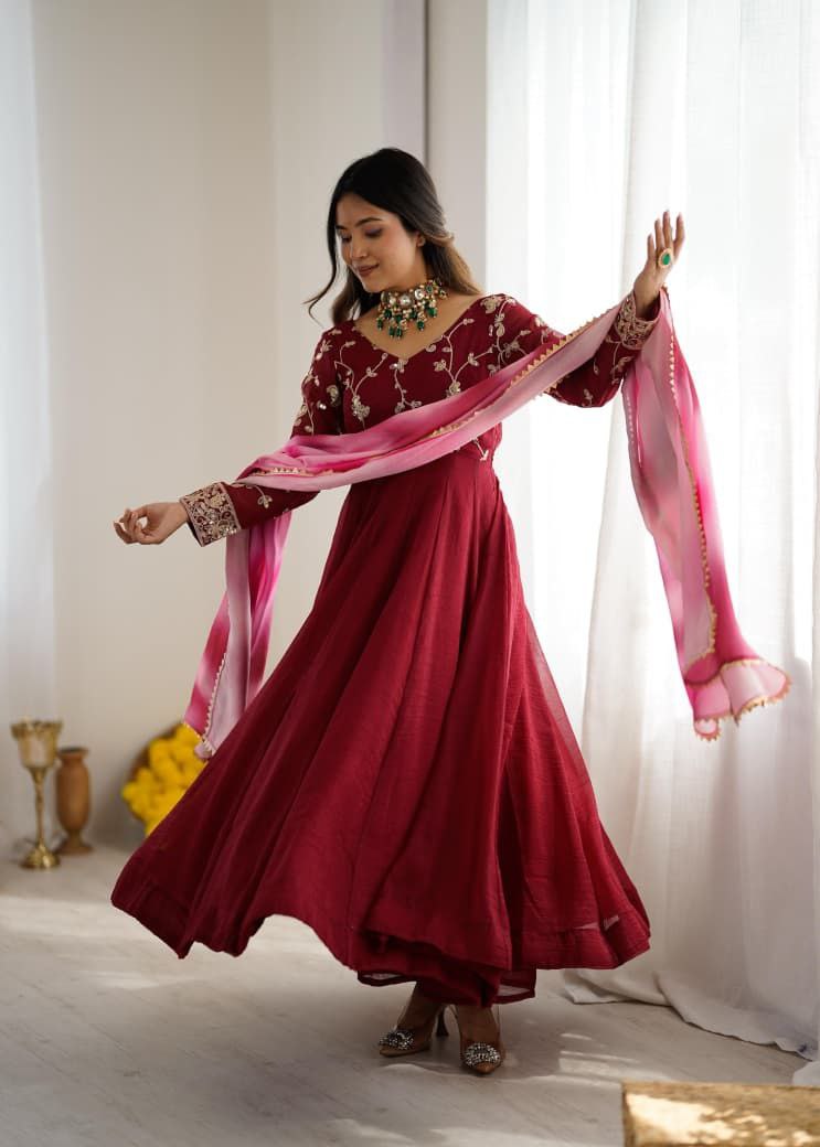 Maroon Anarkali Suit Set Roohri