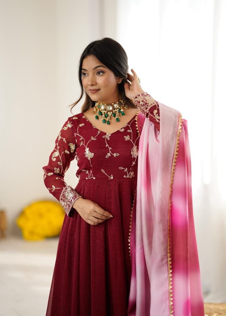 Maroon Anarkali Suit Set Roohri