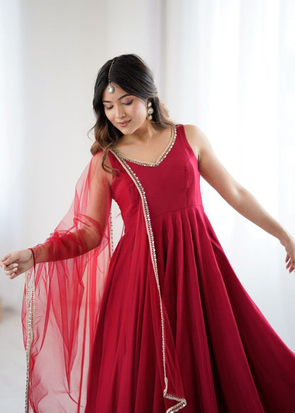 Maroon Mirror Anarkali Suit Set Roohri