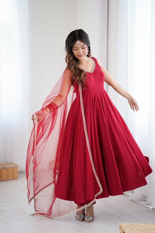Maroon Mirror Anarkali Suit Set Roohri