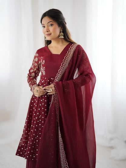 Maroon Sharara Suit Set Roohri