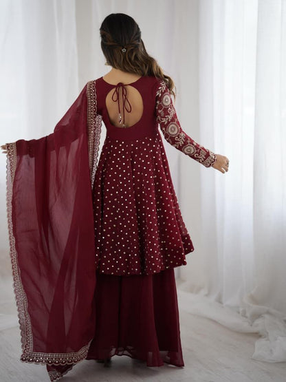 Maroon Sharara Suit Set Roohri
