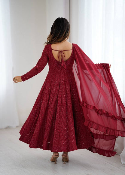 Marron Chikankari Anarkali Suit Set Roohri