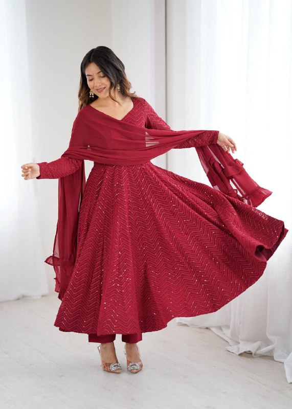 Marron Chikankari Anarkali Suit Set Roohri