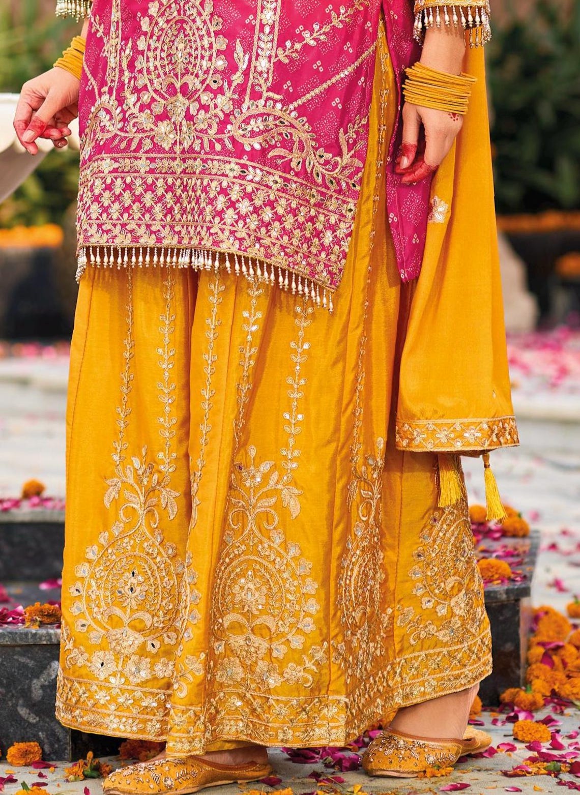 Mustard Yellow Palazzo Suit Set Roohri