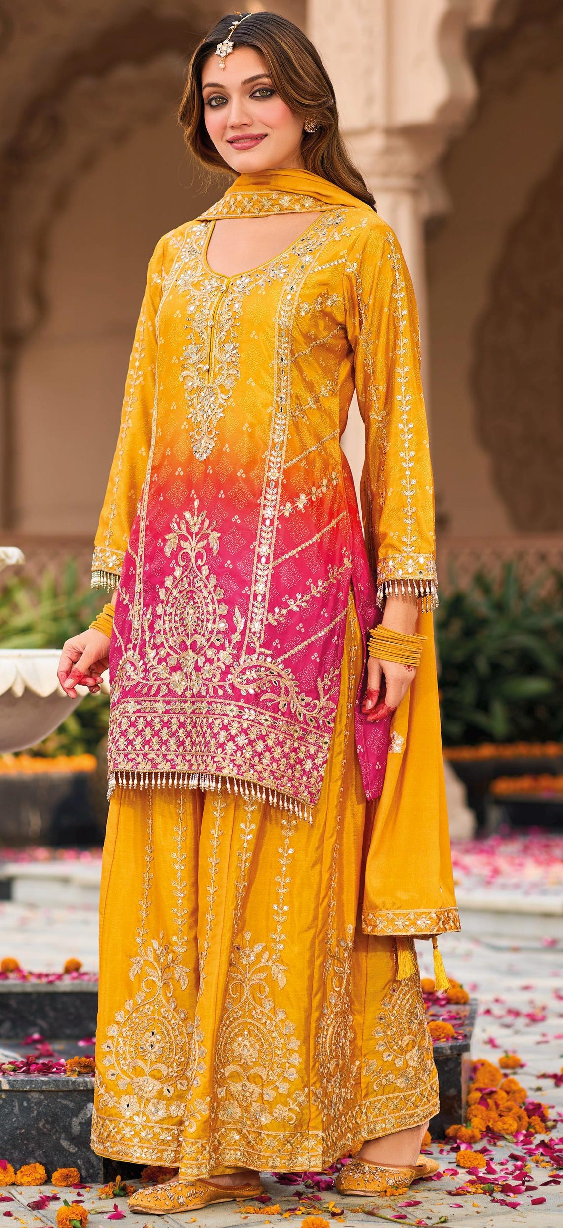 Mustard Yellow Palazzo Suit Set Roohri