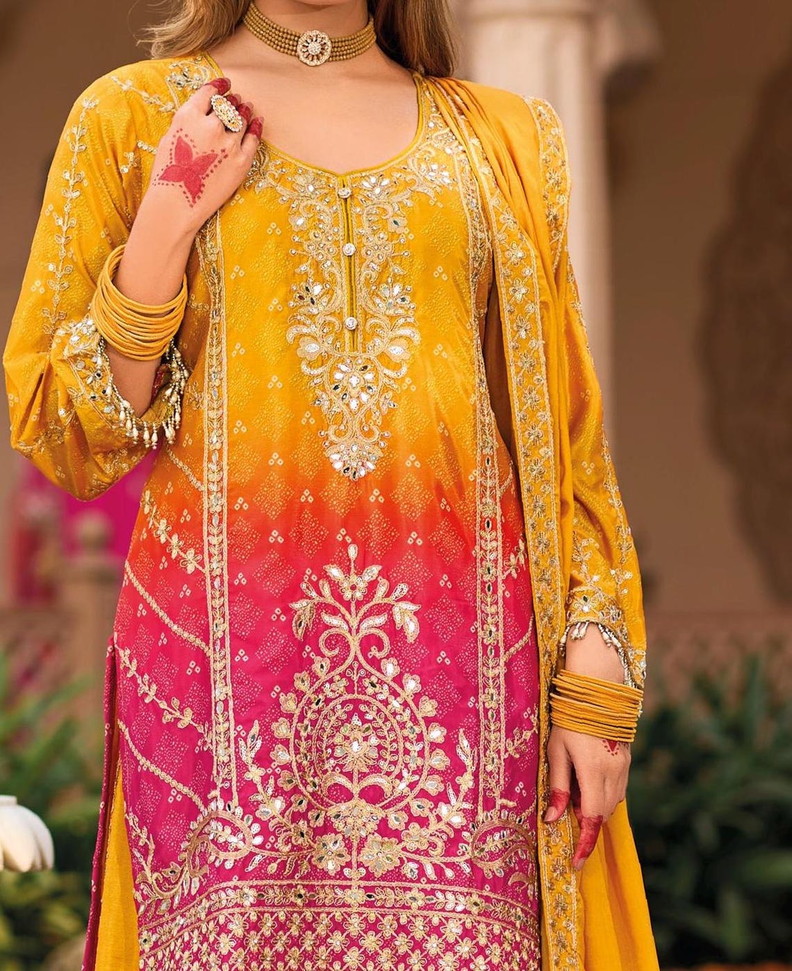 Mustard Yellow Palazzo Suit Set Roohri