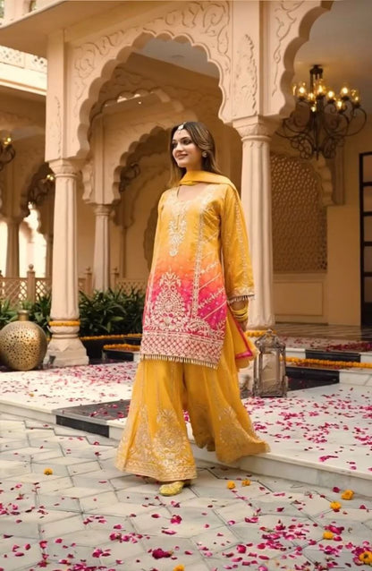 Mustard Yellow Palazzo Suit Set Roohri