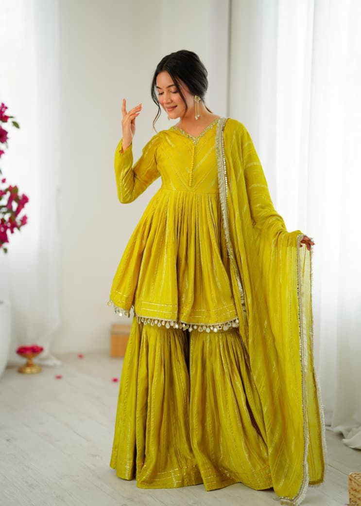 Mustard Yellow Sharara Suit Set Roohri