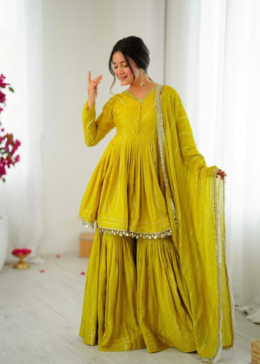 Mustard Yellow Sharara Suit Set Roohri