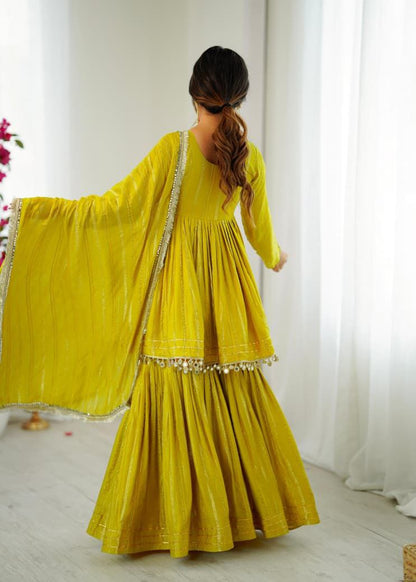 Mustard Yellow Sharara Suit Set Roohri