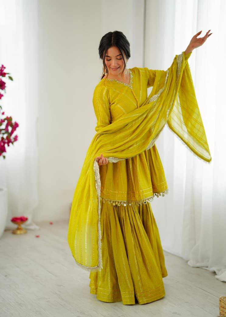 Mustard Yellow Sharara Suit Set Roohri