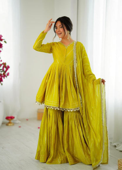 Mustard Yellow Sharara Suit Set Roohri