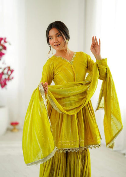 Mustard Yellow Sharara Suit Set Roohri