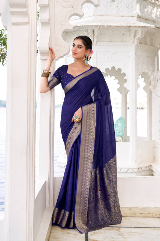 Navy Blue Chinon Saree Roohri