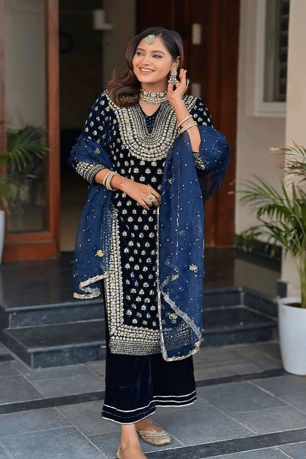 Blue Velvet Suit Set Roohri