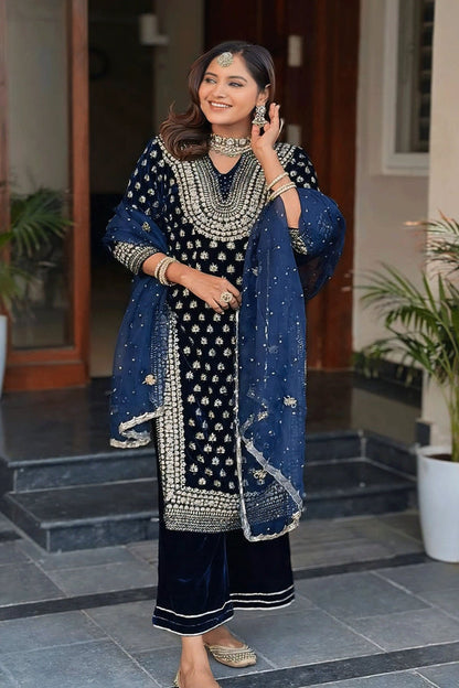 Blue Velvet Suit Set Roohri