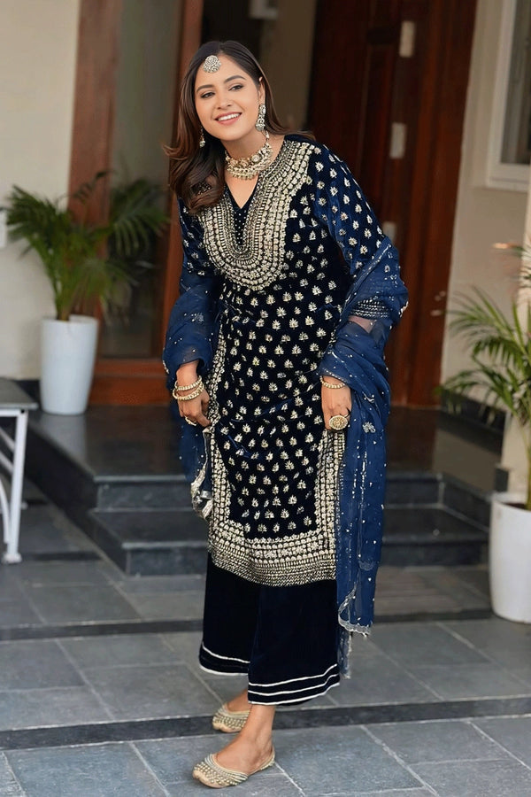 Blue Velvet Suit Set Roohri