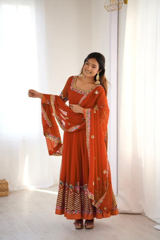 Orange Anarkali Suit Set Roohri