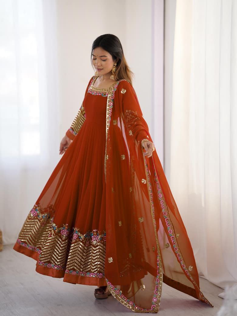 Orange Anarkali Suit Set Roohri
