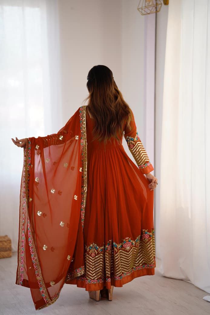 Orange Anarkali Suit Set Roohri