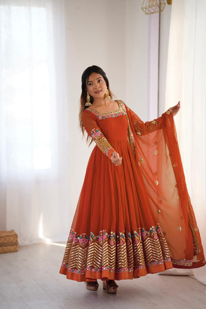 Orange Anarkali Suit Set Roohri