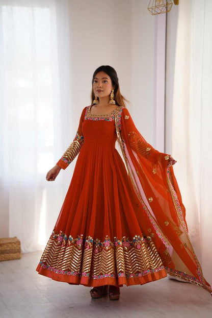 Orange Anarkali Suit Set Roohri