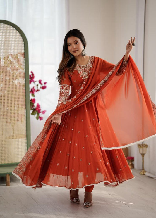 Orange Anarkali Suit Set Roohri
