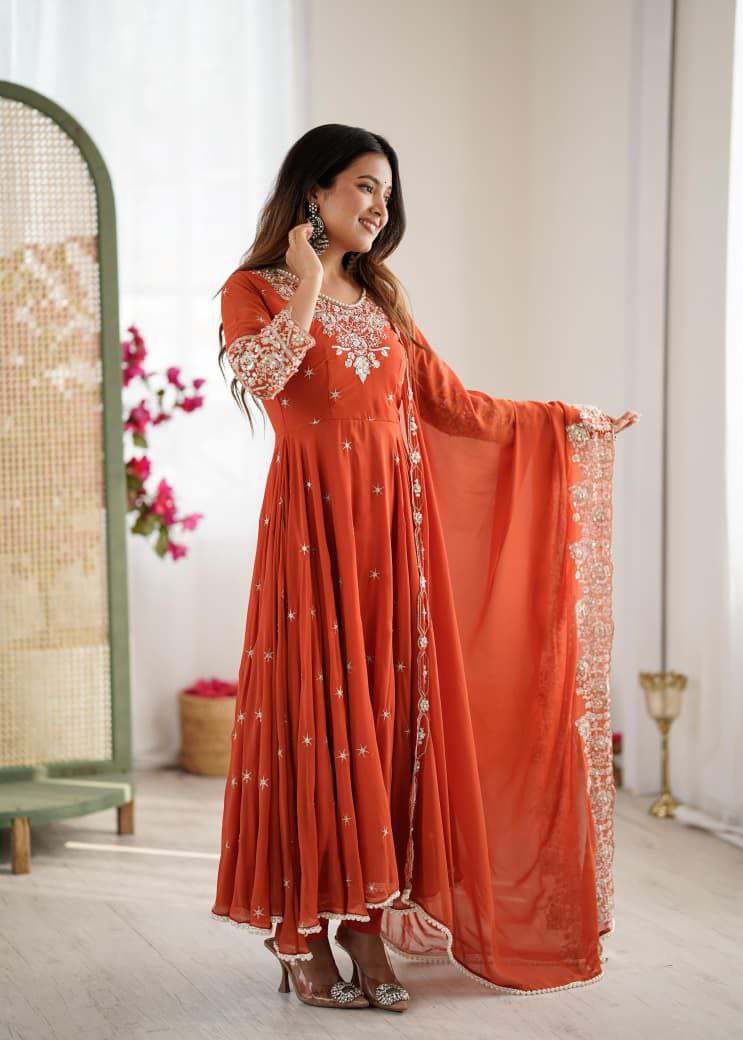 Orange Anarkali Suit Set Roohri