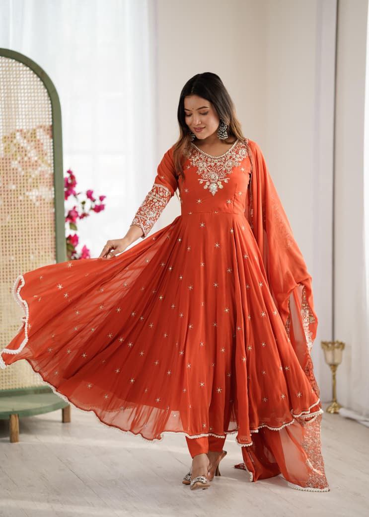 Orange Anarkali Suit Set Roohri