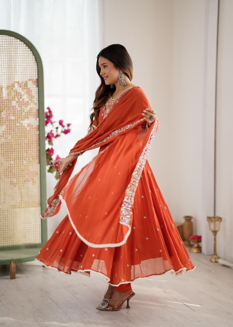 Orange Anarkali Suit Set Roohri
