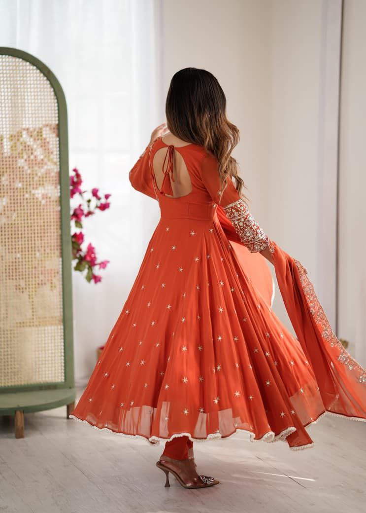 Orange Anarkali Suit Set Roohri