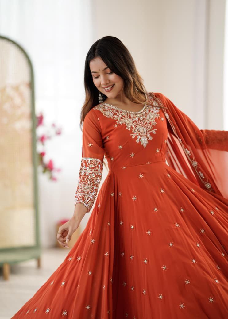 Orange Anarkali Suit Set Roohri