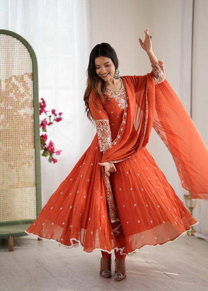 Orange Anarkali Suit Set Roohri