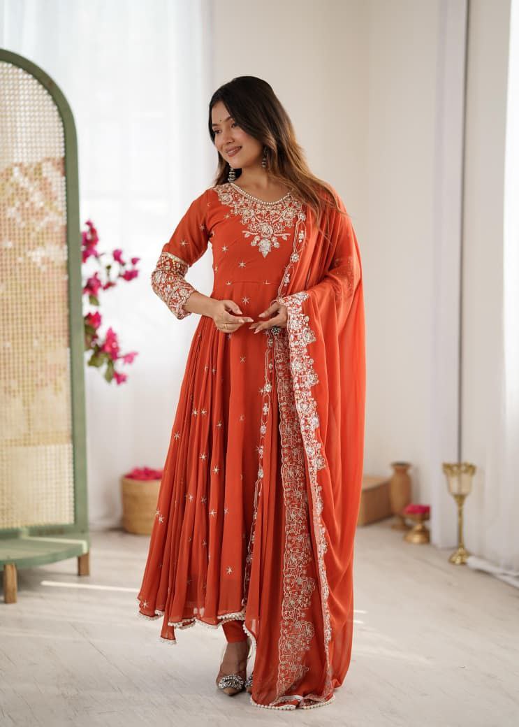 Orange Anarkali Suit Set Roohri