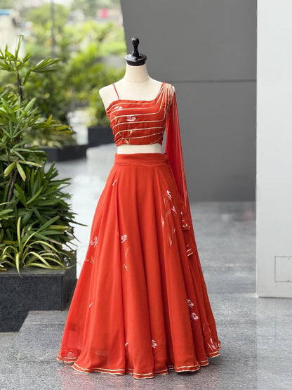 Orange Georgette Lehenga Choli Set Roohri