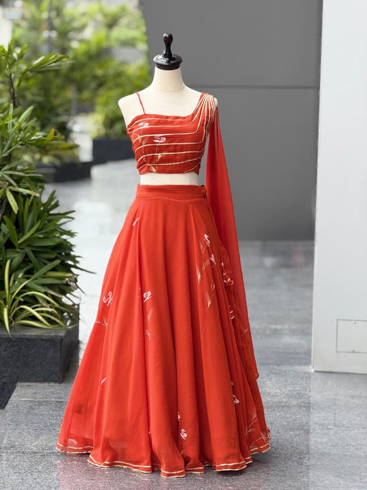 Orange Georgette Lehenga Choli Set Roohri