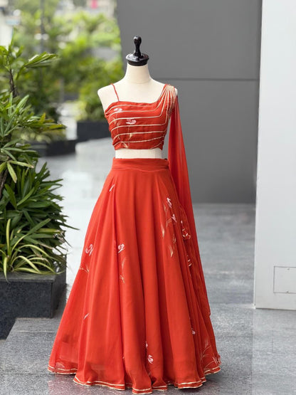 Orange Georgette Lehenga Choli Set Roohri