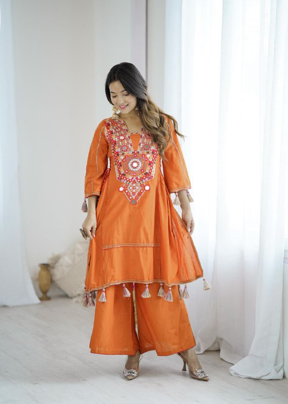 Orange Khadi Co-ord Set Roohri
