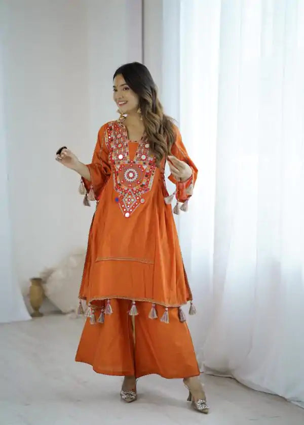 Orange Khadi Co-ord Set Roohri